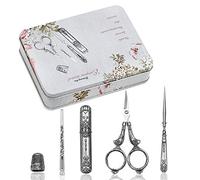 BUTUZE Vintage Sewing Tool Set, Complete Kit with Embroidery Scissors, Original Case, Sewing Needle Case, Awl, Thimble, Threader