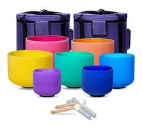BUTXET Chakra Tuned 6-12 inch Set of 7 Color Crystal Singing Bowls with Heavy Duty Carrying Cases Rubber Mallets Suede Strikers and O-rings (Color : 432Hz)