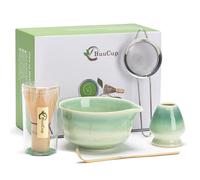 Buucup Japanese Matcha Set, Matcha Bowl with Spout, Matcha Whisk and Holder, Bamboo Matcha Scoop and Stainless Steel Sifter - 5 Pcs Gradient Green Matcha Kit for Matcha Lover
