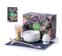 Buucup Matcha Whisk Set, Ceramic & Bamboo, 7 Pcs, White, Includes Bowl, Whisk, Holder, Scoop, Rest, Sifter, Tea Towel
