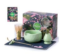 Buucup Matcha Whisk Set, Ceramic Matcha Kit Set Includes Matcha Bowl, Matcha Whisk and Holder, Bamboo Scoop, Scoop Rest, Sifter and Tea Towel - 7 Pcs Matcha Kit for Matcha Lovers (Green)