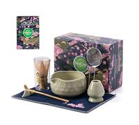 Buucup Matcha Whisk Set, Ceramic Matcha Set Includes Matcha Bowl, Matcha Whisk and Holder, Bamboo Scoop, Scoop Rest, Sifter and Tea Towel - 7 Pcs Matcha Kit for Matcha Lovers (Mottled Green)