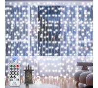 Buudala Curtain Fairy Lights, 3x3M 300 LED Curtain Light with Remote & Timer, 8 Modes Hanging Window Fairy Lights, IP65 Waterproof String Light for Bedroom, Wedding, Christmas Home Decorations
