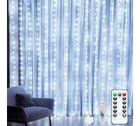 Buudala Curtain Fairy Lights, 3x3M 300 LED Curtain Light with Remote & Timer, 8 Modes & USB Hanging Window Fairy Lights, IP65 Waterproof String Light for Bedroom, Wedding, Christmas Home Decorations