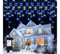 Buudala Icicle Lights Outdoor Christmas, 400LED 12.8+5M Blue & Cool White Icicle Light 8 Modes Plug-in IP65 Waterproof Light Up Xmas Fairy Indoor Outdoor Decor for Roof Window Curtain
