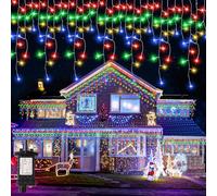 Buudala Icicle Lights Outdoor Christmas, 400LED 12.8+5M Colorful RGB Icicle Light 8 Modes Plug-in IP65 Waterproof Light Up Xmas Fairy Indoor Outdoor Decor for Roof Window Curtain