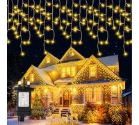 Buudala Icicle Lights Outdoor Christmas, 400LED 12.8+5M Golden Warm Icicle Light 8 Modes Plug-in IP65 Waterproof Light Up Xmas Fairy Indoor Outdoor Decor for Roof Window Curtain