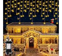 Buudala Icicle Outdoor Christmas Lights, 200 LED 6.4+5M Waterproof Fairy String Lights, 8 Modes with Memory, 6-Hour Timer, Mains Powered Indoor & Outdoor for Window, Roof, Garden, Wall (Warm White)