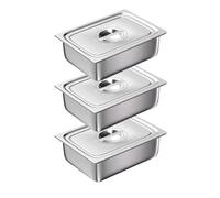 Buudreza Breading Bowls Set of 3 GN 1/2 Containers, 32.5 x 26.5 x 6.5 cm Breading Set for Chops, Gastronorm Containers Stainless Steel with Lid, Cutlets Meat Fish - Metal Breading Road Rectangular