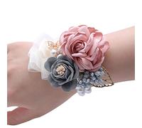 BUUEERR Pack of 2 Artificial Camellia Flower Wrist Corsage Wristband Wedding Bridal Girl Bridesmaid Wrist Hand Flower for Party Prom Wedding Blue (Pink)