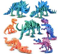 BUUFAN 7PCS 3D Printed Dinosaur Animal Figures - Colorful Fidget Stress Relief Toys for Adults, T-Rex Velociraptor Stegosaurus Set, Home Office Desk Decor, Unique Gift for Birthday or Holidays