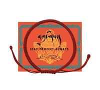 BUULIN Authentic Blessed Tibetan Monks Handmade Protection Red Bracelet,Help Ward off any Negative Energy, ཚད་མེད།, thick Tibetan braided rope, ཚད་མེད།