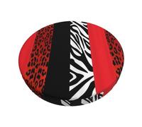 BUULOO Round Barstool Red Leopard And Zebra Animal Cover, Washable Elastic Seat Cushion Cover For Chairs With A Diameter Of 30 To 35 Cm.