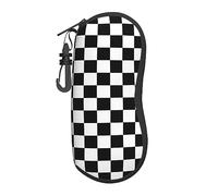 BUULOO Soft Black And White Checkered Sunglasses Case, Zip Eyeglasses Pouch, Portable Eyeglasses Pouch (With Hook), For Women, For Men, Holiday Gifts, Etc.