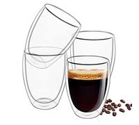 Buumin 350ml Glass Coffee Cups, Insulated Double Walled Coffee Glasses Mugs Set of 4, Heat Resistant Latte Glass, Drinking Glasses, Coffee Mugs, Cappuccino Latte, Macchiato, Tea Milk Juice Ice Cream