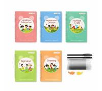 Buut b Magic Handwriting Copybook Set for Kids, 5 Reusable Practice Books with 2 Pens, 2 Holders, 10 Refills, Addition Subtraction, Multiplication Division, Numbers, Alphabet, Drawing Gift set