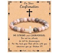 BuuyyBann Cross Bracelet Pink Natural Bead Bracelet Stretch 8 MM Healing Bracelets Stretch Link Bracelets Pink Zebra Relax Gifts with Encourage Quote Card for Women Teen Girls