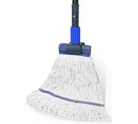 BUVE Commercial Industrial Cotton Mop, Looped-End String Wet Mop for Floor Cleaning, Blue and White, 57.5" Long Handle, Stainless Steel, Cotton Head, For Home, Garage, Office, Workshop, Warehouse