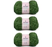 Buvemu Cuddly Velvet Chenille Yarn, Super Soft Fluffy Bulky for Knitting Crocheting Blanket Amigurumi, Durable for Shedding, 100 Gram (3.53 Ounces) 109 Yards (100 Meters) (Green) (3 Skeins)