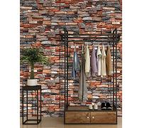 BUVU Vinyl Wallpaper 53 x 1000 cm Stone Wallpaper Orange Grey White Rustic Natural Stone Beautiful Elegant Wallpaper in Stone Wall Loft Design Modern 3D Look for Living Room Bedroom