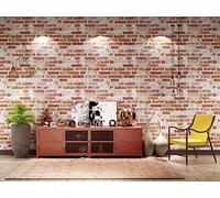 BUVU Vinyl Wallpaper 53 x 1000 cm Stone Wallpaper Red White Rustic Natural Stone Beautiful Elegant Wallpaper in Stone Wall Loft Design, Modern 3D Look for Living Room, Bedroom or Kitchen