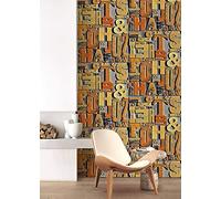 BUVU Wallpaper 0.53 x 10 m Modern Design, Industrial Loft Wallpaper, Washable Vinyl Wallpaper, Orange