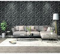 BUVU Wallpaper 0.53 x 10 m Vinyl Flower Wallpaper, Floral Leaves Design, Floral Decor, Modern Design, Loft Style, Washable, Black