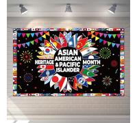 Buxiuer Asian American and Pacific Islander Heritage Month Photo Booth Backdrop AAPI Country Flags Decoration Bulletin Board Banner Wall Decor (7×5ft)