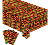 Buxiuer Juneteenth Kwanzaa African Print Tablecloth Kente African American Party Decoration Disposable Plastic Table Cloth Waterproof Picnic Dining Kitchen Decor 54 x108 Inch -Pack of 3