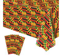 Buxiuer Juneteenth Tablecloth African Kente Party Decoration Black History Month Kwanzaa Disposable Plastic Table Cloth Waterproof Table Cover Dining Room Kitchen Decor 54 x108 Inch -Pack of 3