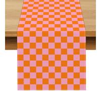 Buxiuer Light Pink and Orange Checkered Table Runner Tequila Sunrise Birthday Party Decoration Mexican Bridal Shower Home Kitchen Table Decor