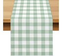 Buxiuer Sage Green Gingham Party Table Runner Green and White Checkered Plaid Decorations for Birthday Bridal Baby Shower Home Dining Kitchen Island Decor (13" x 72")
