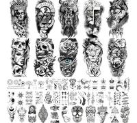 BUXIUGAN Temporary Tattoos, 50 Sheets fake tattoos for Men Women Adults, 10 Large 3D Realistic Half Sleeve Temporary Tattoos, 40 Tiny Prisoner Tattoos With Skull Skeleton Animals Faux Tattoos Stickers