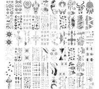 BUXIUGAN Temporary Tattoos, 60 Sheets Small fake tattoos Moon Stars Flower Animals Words Lines Realistic faux tattoo Stickers for Women Adults
