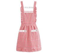 BuxiuGK 1 Pcs Retro Red Grid Lace Frilly Apron with 2 Pockets,Cotton Adjustable Classic Vintage Chef Apron for Women Mother Girls Birthday Gift Cooking,Baking,Kitchen,Restaurant