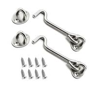 BuxiuGK 2 Pack Cabin Hook Eye Door Latch Stainless Steel 4 Inch/100mm with 8 Mounting Screws for Shed Doors Cabinet Doors