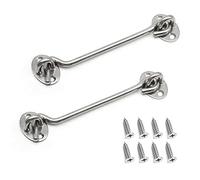 BuxiuGK 2 Pack Cabin Hook Eye Door Latch Stainless Steel 6 Inch/150mm with 8 Mounting Screws for Shed Doors Cabinet Doors