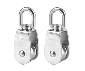 BuxiuGK 2 Piece 25 mm Single Pulley Block Heavy Duty Pulley Roller in 304 Stainless Steel Suitable for Rope or Cord in Indoor and Outdoor Loading 150kg - Silver