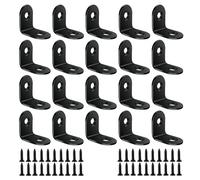 BuxiuGK 20 Pieces Black Corner Brackets 20 x 20mm,L Shape Right Angle Stainless Steel Metal Brackets with Screws for Desk, Table, Chairs,Wood Furniture
