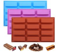 BuxiuGK 3Pcs Chocolate Bar Moulds,12 Cavity Nutrition Energy Cereal Bar Moulds Silicone Rectangle Molds for Chocolate Truffles Bread Brownie Cornbread Cheesecake Butter Mold