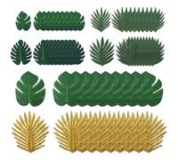 BuxiuGK 60 Pcs 6 Kinds Tropical Artificial Palm Leaves Fake Monstera Leave for Safari Parks,Hawaiian Dinosaurs Jungle Beach,Banquet Table Decoration,Wedding and Birthday Themed Parties