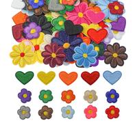 BuxiuGK 65 Pcs Iron On Patches for Clothing,Daisy Flower and Colorful Heart Embroidered Sew On Patche for DIY Clothes Backpacks Jackets Shoes