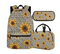 Buxolandt 17 Inch School Backpack Set with Lunch Box & Pencil Pouch, Lightweight Large Capacity Backpack, Tote Bag with Handle Tote, Ideal for Students & Travel, Sunflower Leopard Spot Print