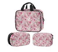 Buxolandt 3 Pcs Make Up Bag Pink Daisy Print Waterproof Cosmetic Case Travel Toiletry Bags Zipper Pouch Travel Wash Bag
