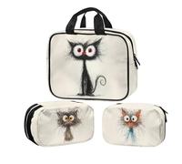 Buxolandt 3-Piece Travel Toiletry Bag Set Waterproof Hanging Cosmetic Organiser with Clear Pockets - 32x26x9cm Large + 22x8x16cm Small Wash Bags for Men & Women Creative Cute Kitten Print