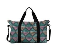 Buxolandt 30L Polyester Duffel Bag - Aztec Tribal Style Print Green Lightweight 22.24x13x6.3 Inch Carry On with Adjustable Shoulder Strap & Side Organizer Pockets, Travel Gear for Gym & Weekend