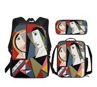 Buxolandt 3Pcs Backpack Sets for Teen,Abstract Pattern Cute Colorful Bookbag School Daypacks for Elementary Middle Students Stationery Bag and Lunch Bag for Back-to-School Season