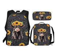 Buxolandt 3Pcs Backpack Sets for Teen,Black Calf Print Cute Colorful Bookbag School Daypacks for Elementary Middle Students Stationery Bag and Lunch Bag for Back-to-School Season