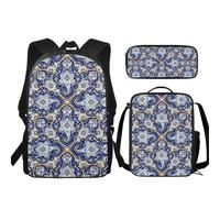 Buxolandt 3Pcs Backpack Sets for Teen,Ethnic Pattern Cute Colorful Bookbag School Daypacks for Elementary Middle Students Stationery Bag and Lunch Bag for Back-to-School Season