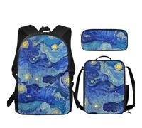 Buxolandt 3Pcs Backpack Sets for Teen,Starry Night Pattern Cute Colorful Bookbag School Daypacks for Elementary Middle Students Stationery Bag and Lunch Bag for Back-to-School Season